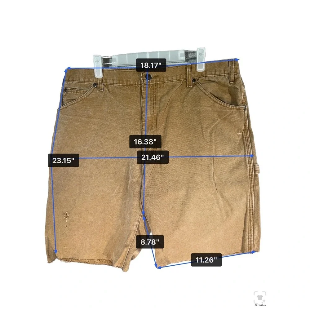 Dickies Shorts Mens 38 Brown Cargo Relaxed Fit Distressed Raw Hem Canvas